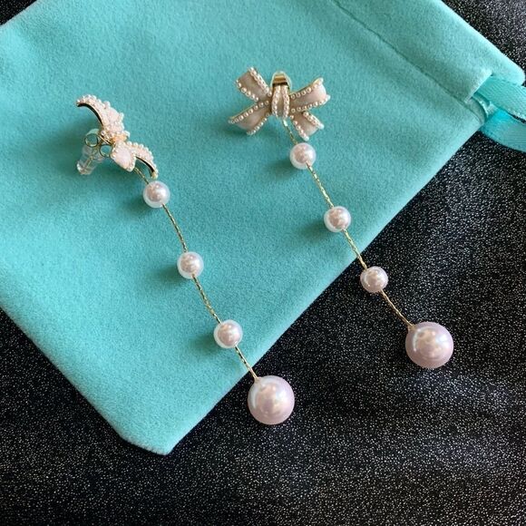 New Beautiful Bow-knot With Pearl Long Tassel Earrings 2 in 1 - Picture 8 of 12